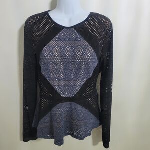 BCBGMAXAZRIA Maira Peplum Mesh Top in Stormy Blue Sz M